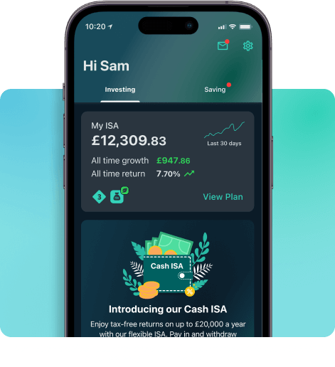 Wealthify plans on dashboard showing investments separated by type. Information provided in this image does not show actual performance and is not intended to show potential investment growth.