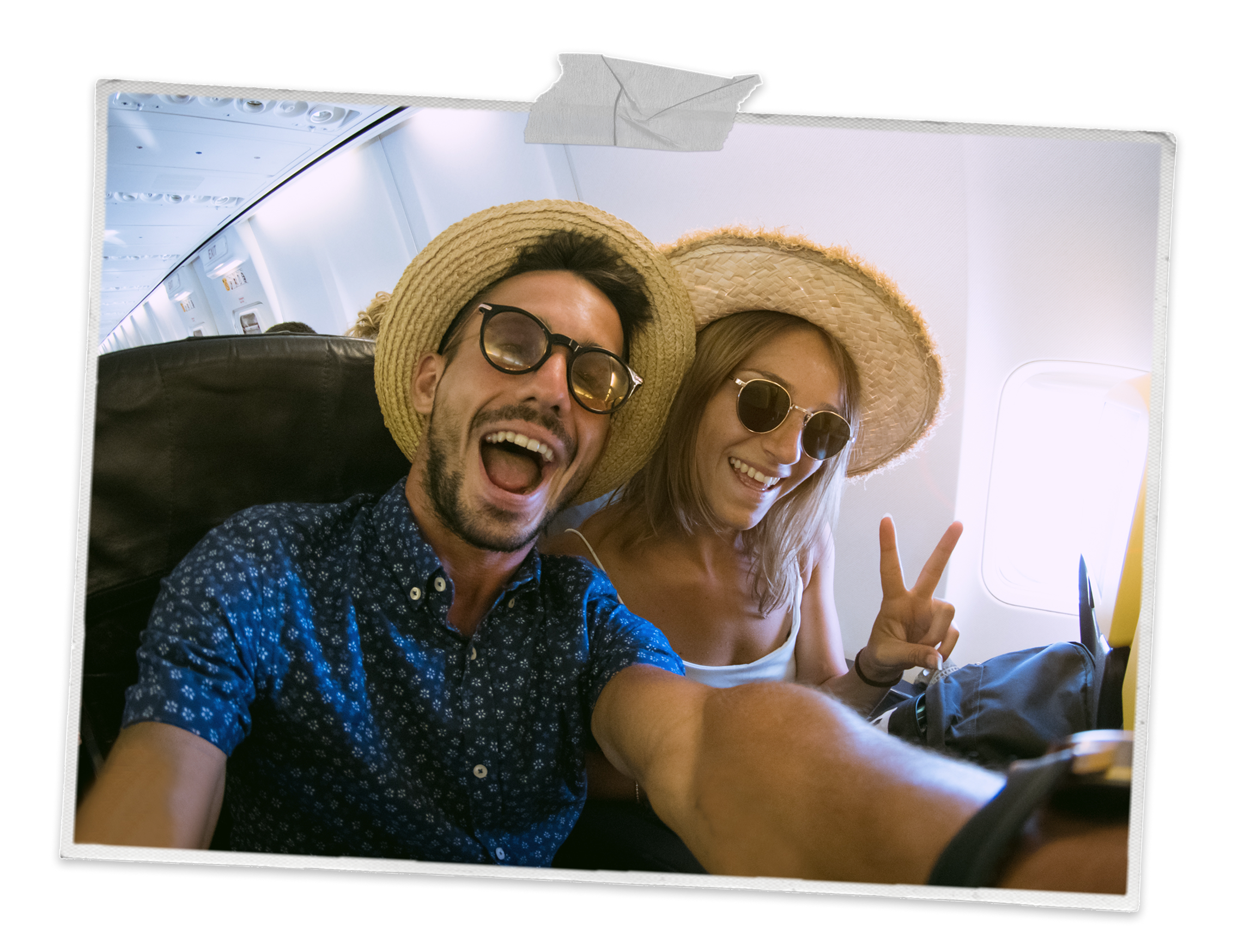 A couple on an aeroplane.